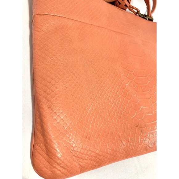 THE SAK Coral Pink Leather Snake Print Messenger Shoulder Bag Magnetic Closure - Picture 9 of 12